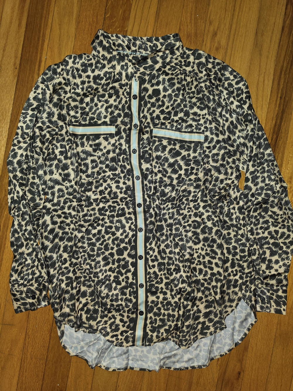 Mauve Black and Cream Leopard-Print Button-Down Shirt